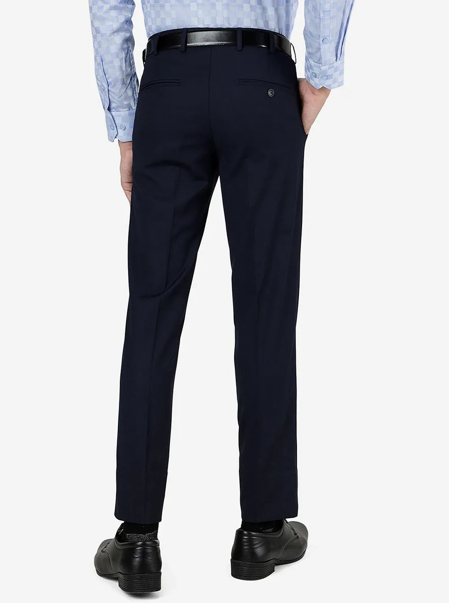 Navy Blue Solid Slim Fit Formal Trouser | Greenfibre