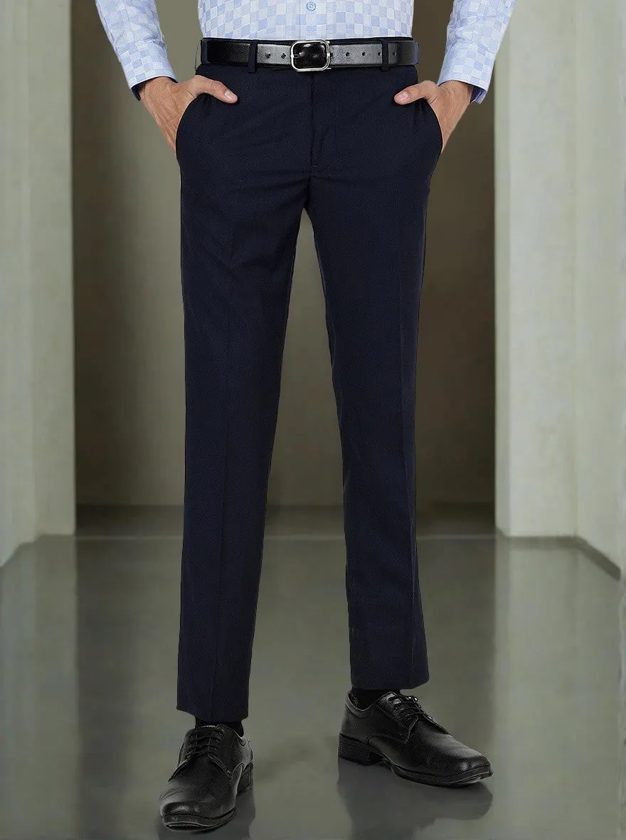 Navy Blue Solid Slim Fit Formal Trouser | Greenfibre