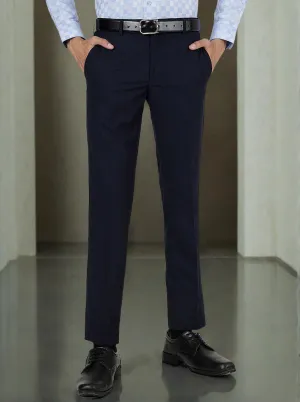 Navy Blue Solid Slim Fit Formal Trouser | Greenfibre