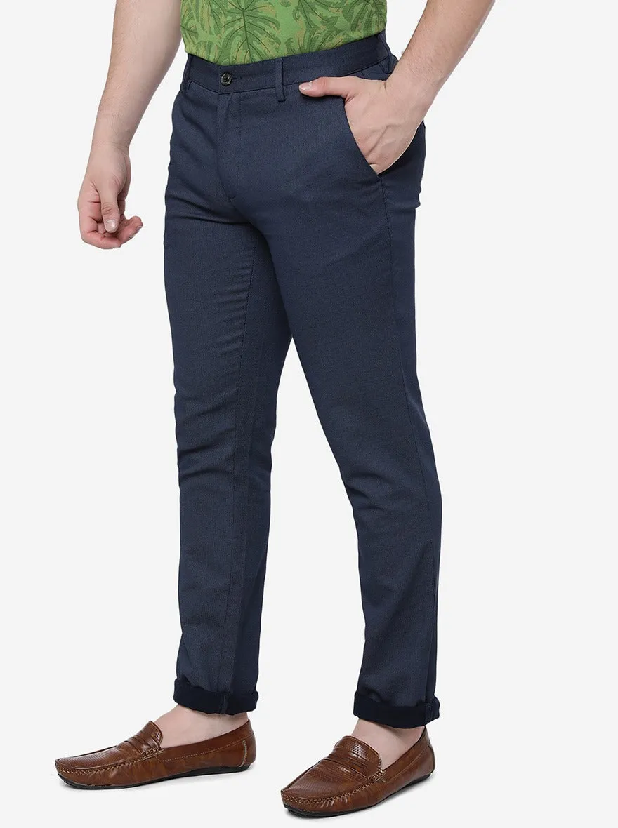 Navy Blue Solid Uno Fit Casual Trouser | JadeBlue