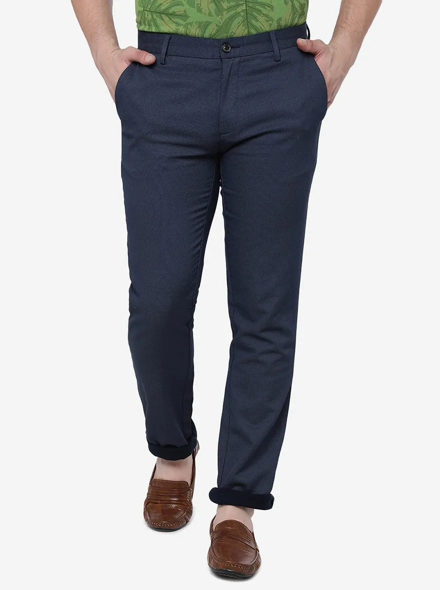 Navy Blue Solid Uno Fit Casual Trouser | JadeBlue
