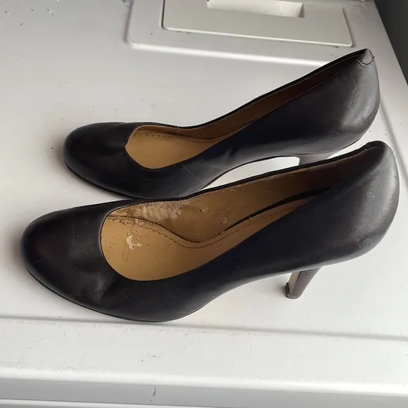 Nine West ambitious heels black stiletto pump round toe leather women size 7 1/2
