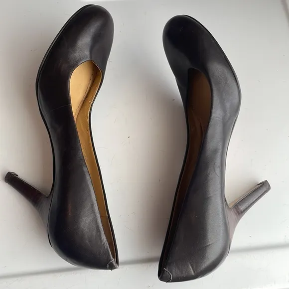 Nine West ambitious heels black stiletto pump round toe leather women size 7 1/2
