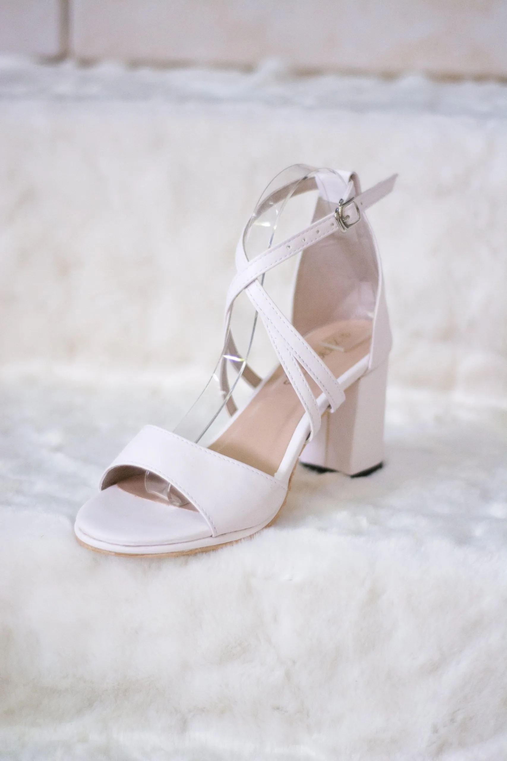 Nipzy Open Toe Block Heels in White