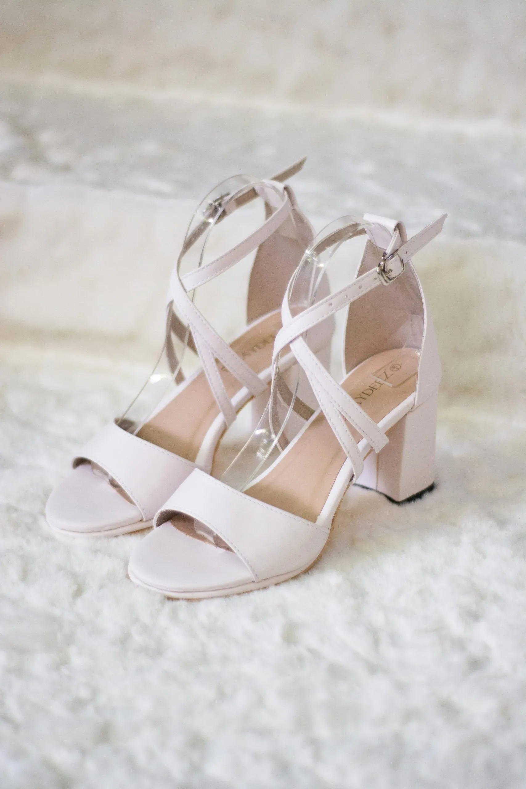Nipzy Open Toe Block Heels in White