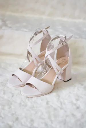 Nipzy Open Toe Block Heels in White