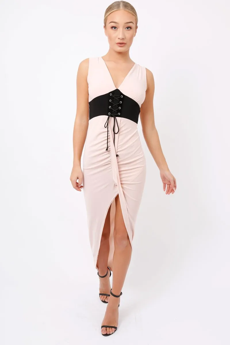 Nude Corset Slit Maxi Dress - Alexus