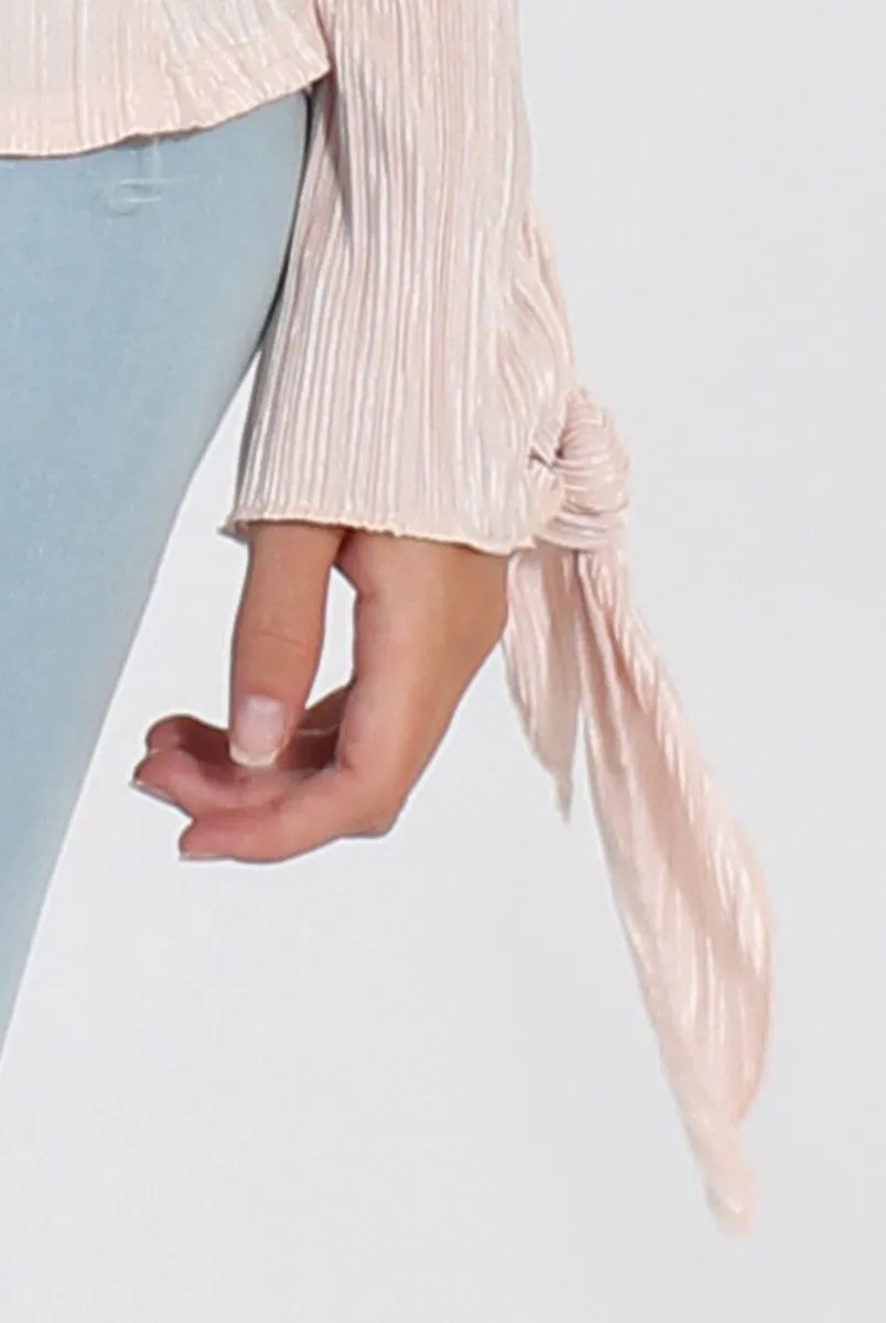 Nude Pleated Tie Cuff Bardot Top - Marcia