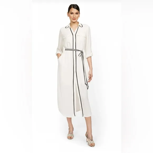 NWT NEW YORK &amp; COMPANY PIPED MIDI SHIRT-DRESS