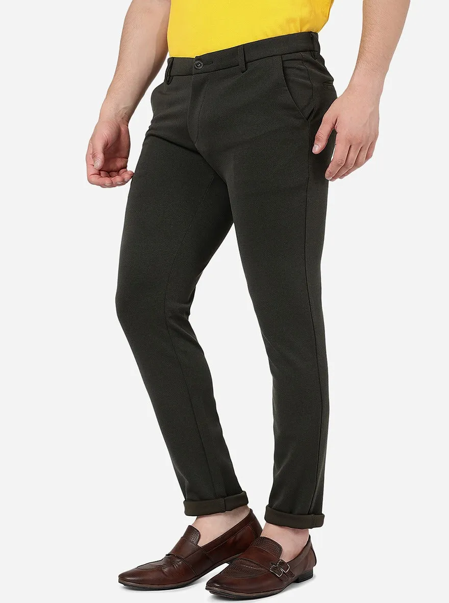 Olive Green Solid Venice Fit Casual Trouser | JadeBlue