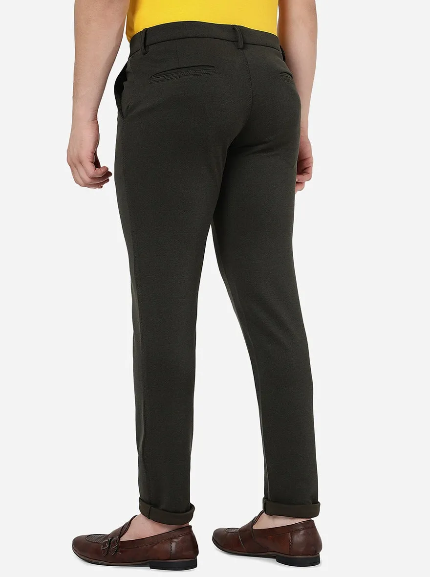 Olive Green Solid Venice Fit Casual Trouser | JadeBlue