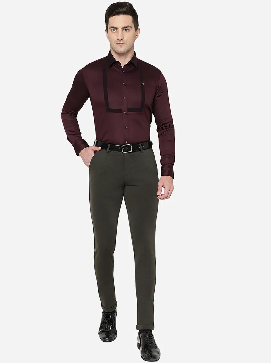 Olive Solid Slim Fit Formal Trouser | JB Studio