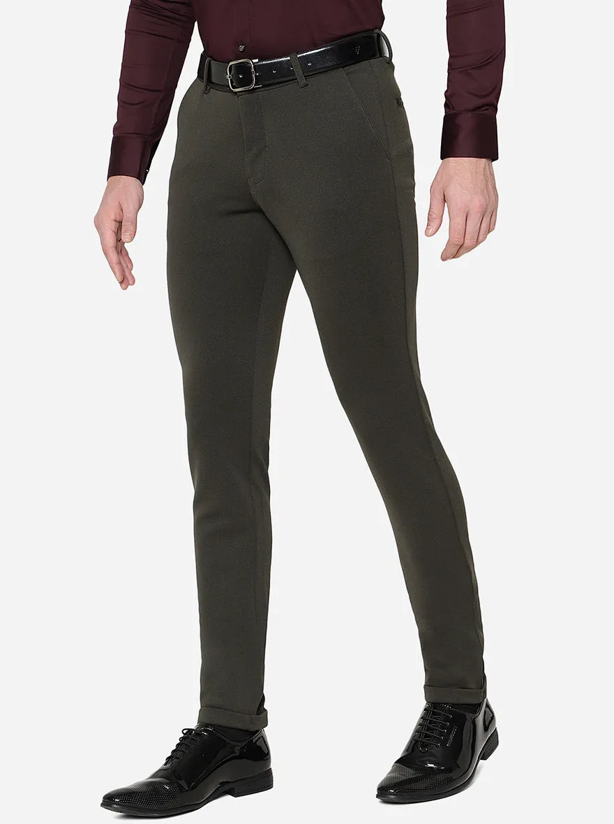 Olive Solid Slim Fit Formal Trouser | JB Studio