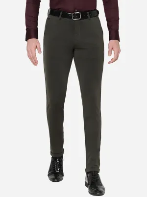 Olive Solid Slim Fit Formal Trouser | JB Studio