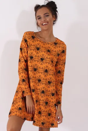 Orange Halloween Spider Swing Dress - Charlotte