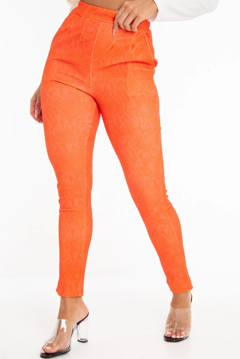 Orange Snake Print Crepe Tapered Trousers - Giulia