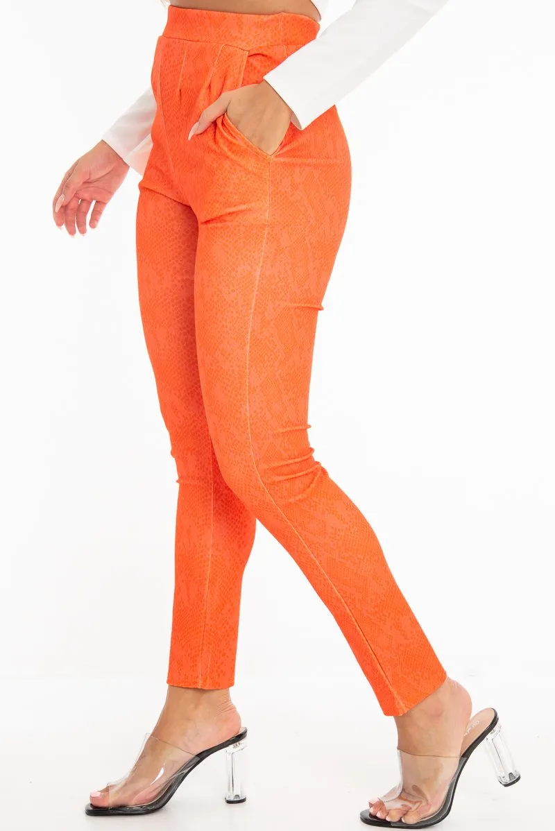 Orange Snake Print Crepe Tapered Trousers - Giulia