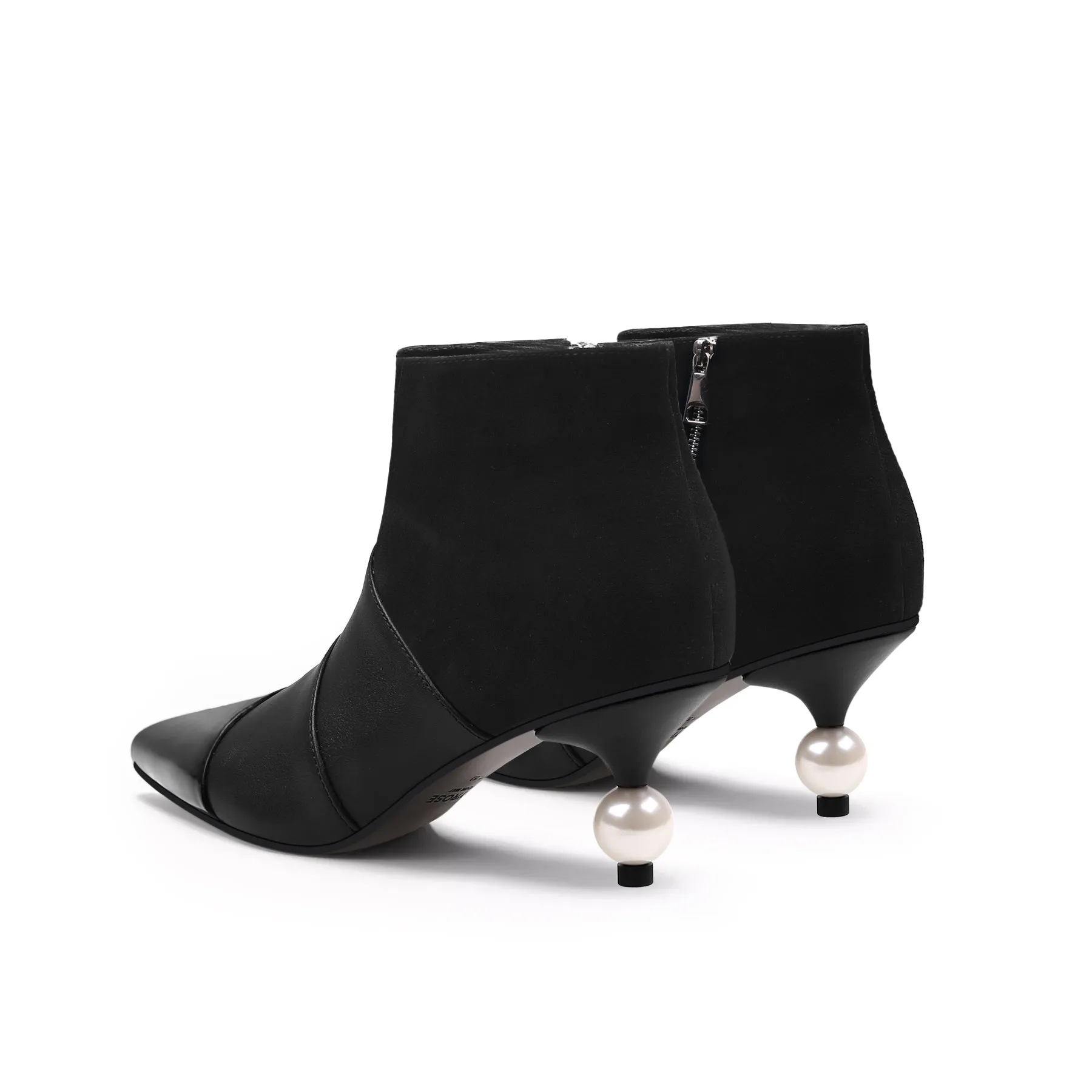Pearl Kitten Heel Leather Bootie - Black