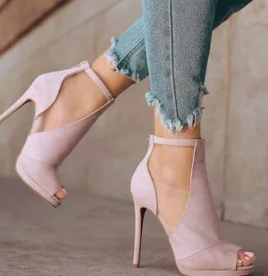 Peep Toe Stiletto Empty Back Zipper Heels