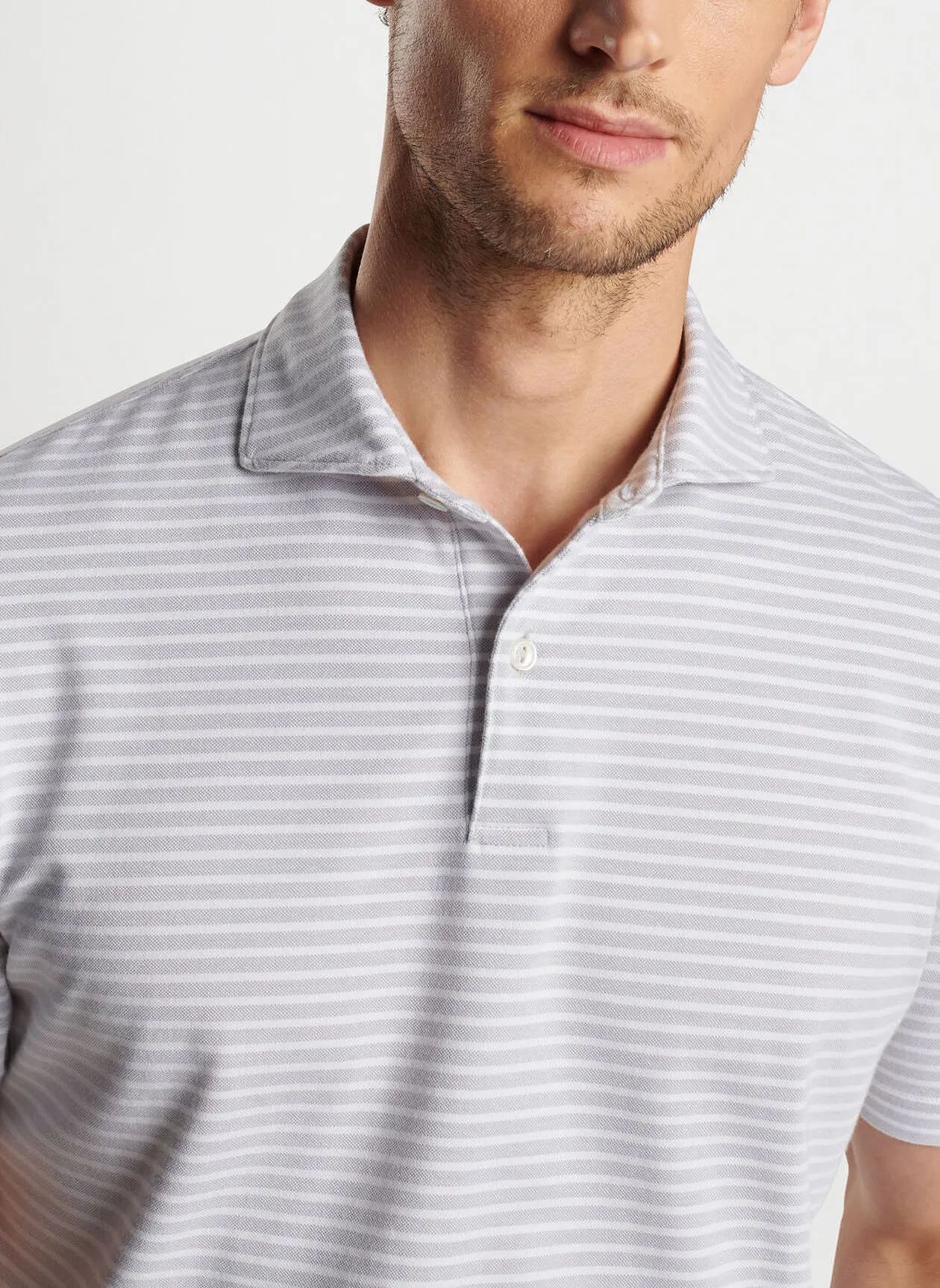 Peter Millar Mens Tailored Fit Albatross Stripe Cotton Blend Piqué Polo - GALE