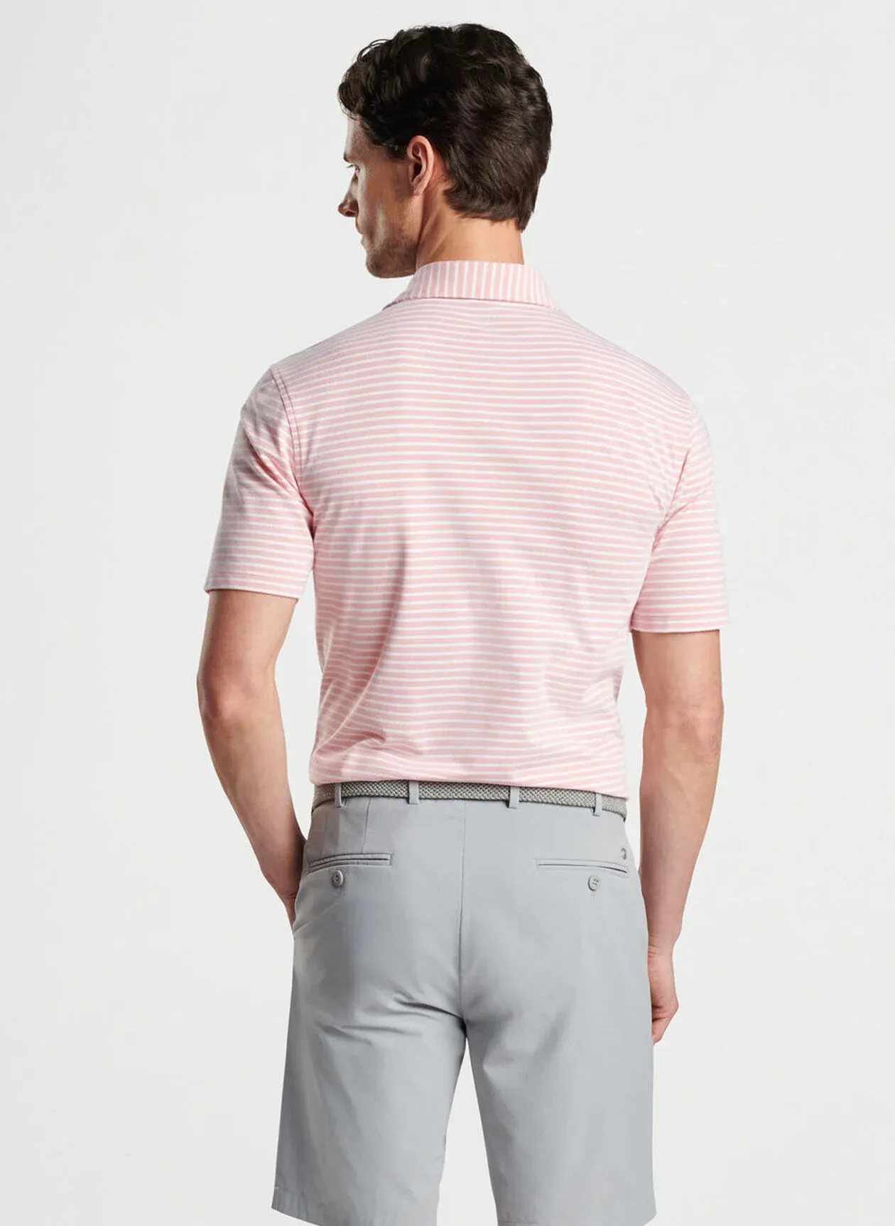 Peter Millar Mens Tailored Fit Albatross Stripe Cotton Blend Piqué Polo - SCARLET LILY