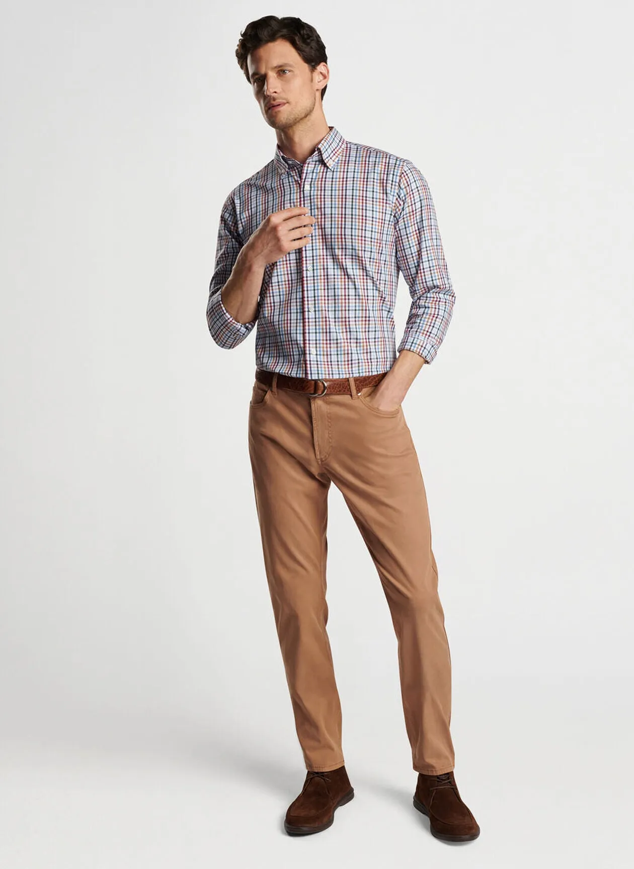 Peter Millar Mens Tailored Fit Brighton Cotton Sport Shirt - NAVY