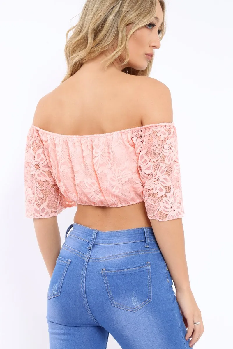 Pink Bardot Mesh Crop Top - Mally