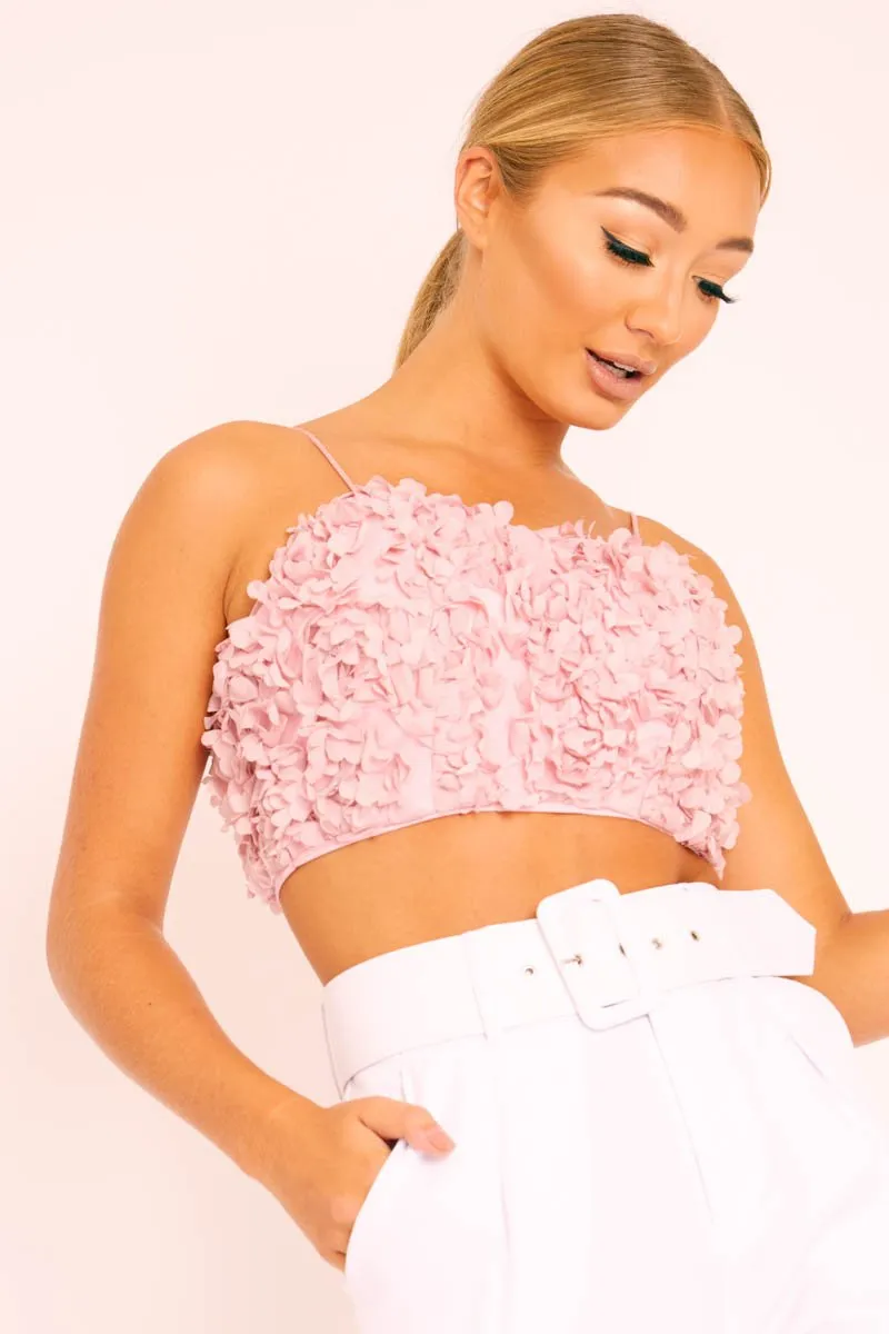 Pink Floral Applique Crop Top - Freida