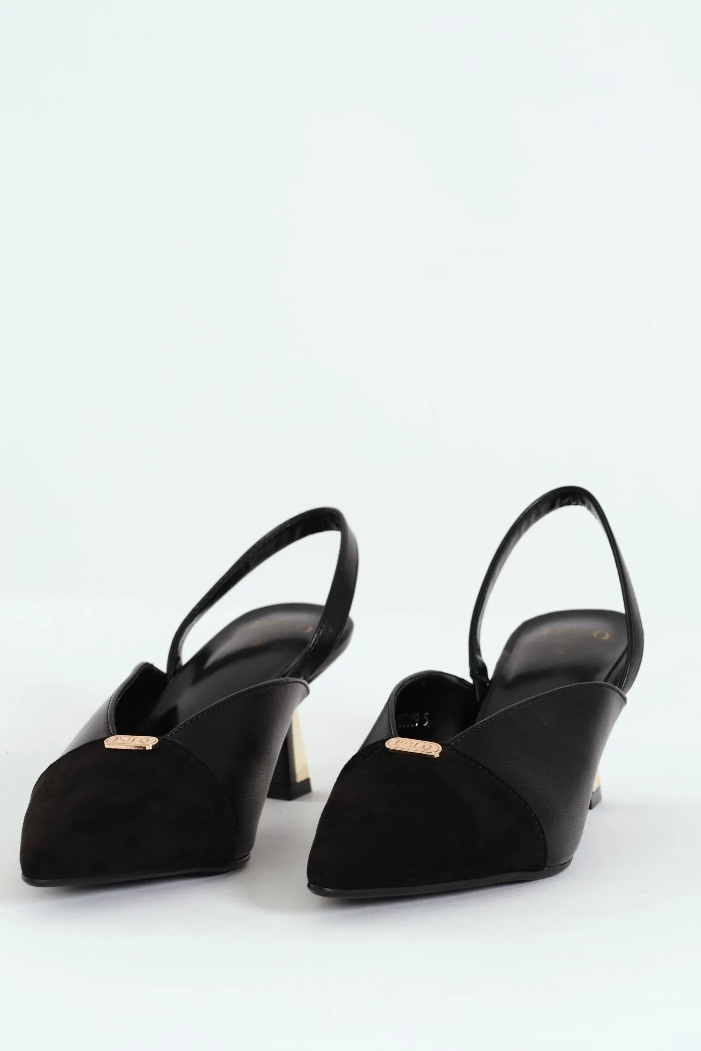 Pointed Slingback Kitten Heel - Black