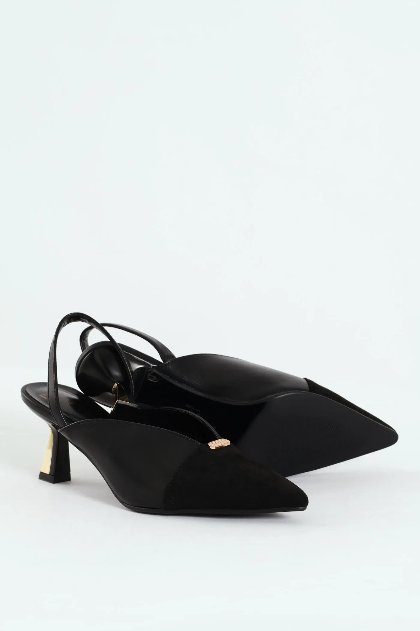 Pointed Slingback Kitten Heel - Black