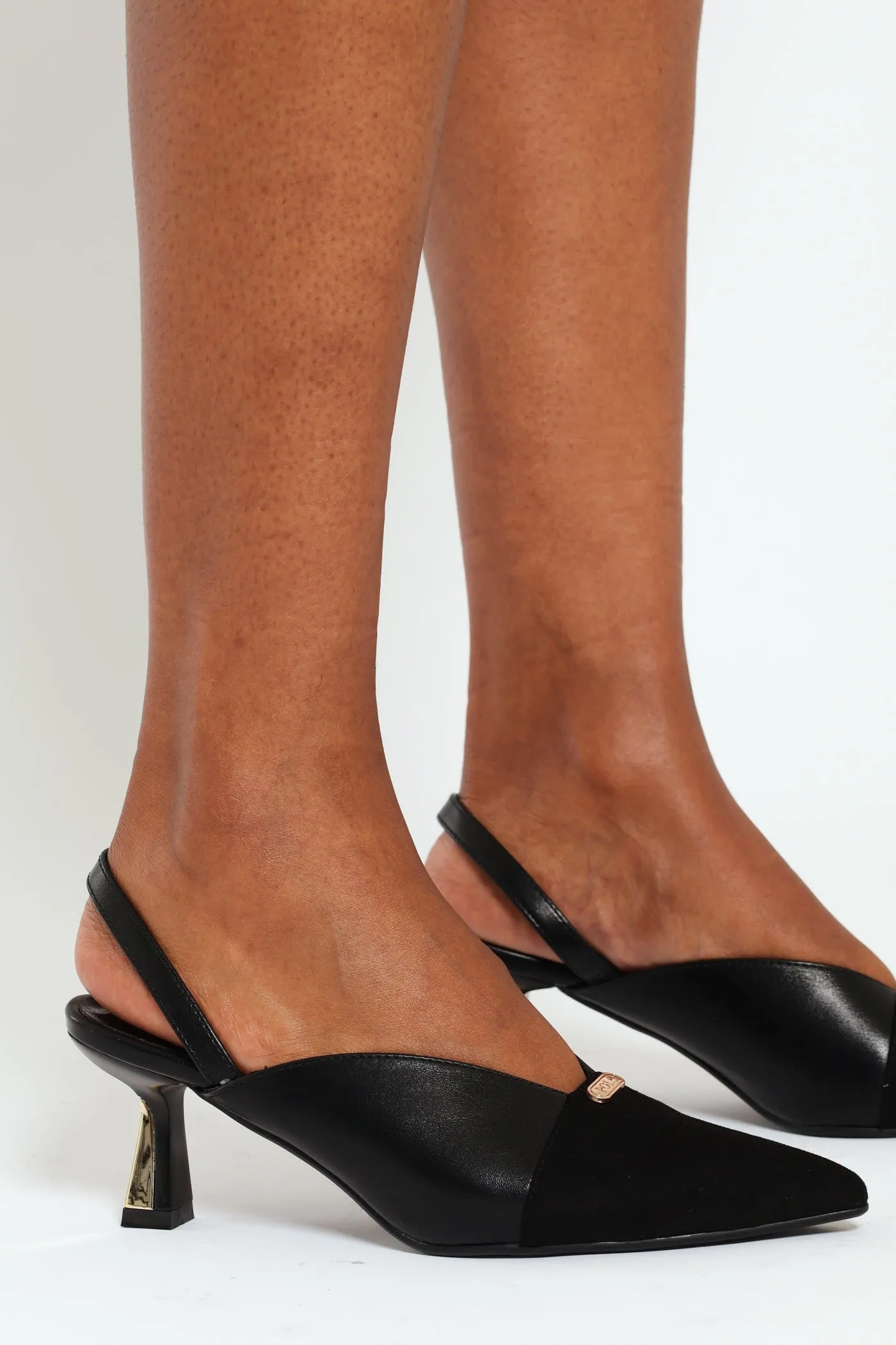 Pointed Slingback Kitten Heel - Black
