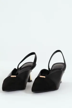 Pointed Slingback Kitten Heel - Black