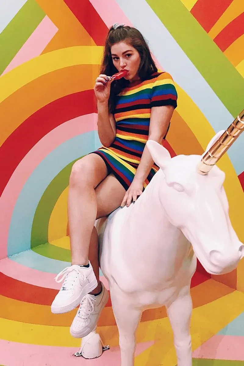 Rainbow Stripe Crew Neck Knitted Dress - Coleen