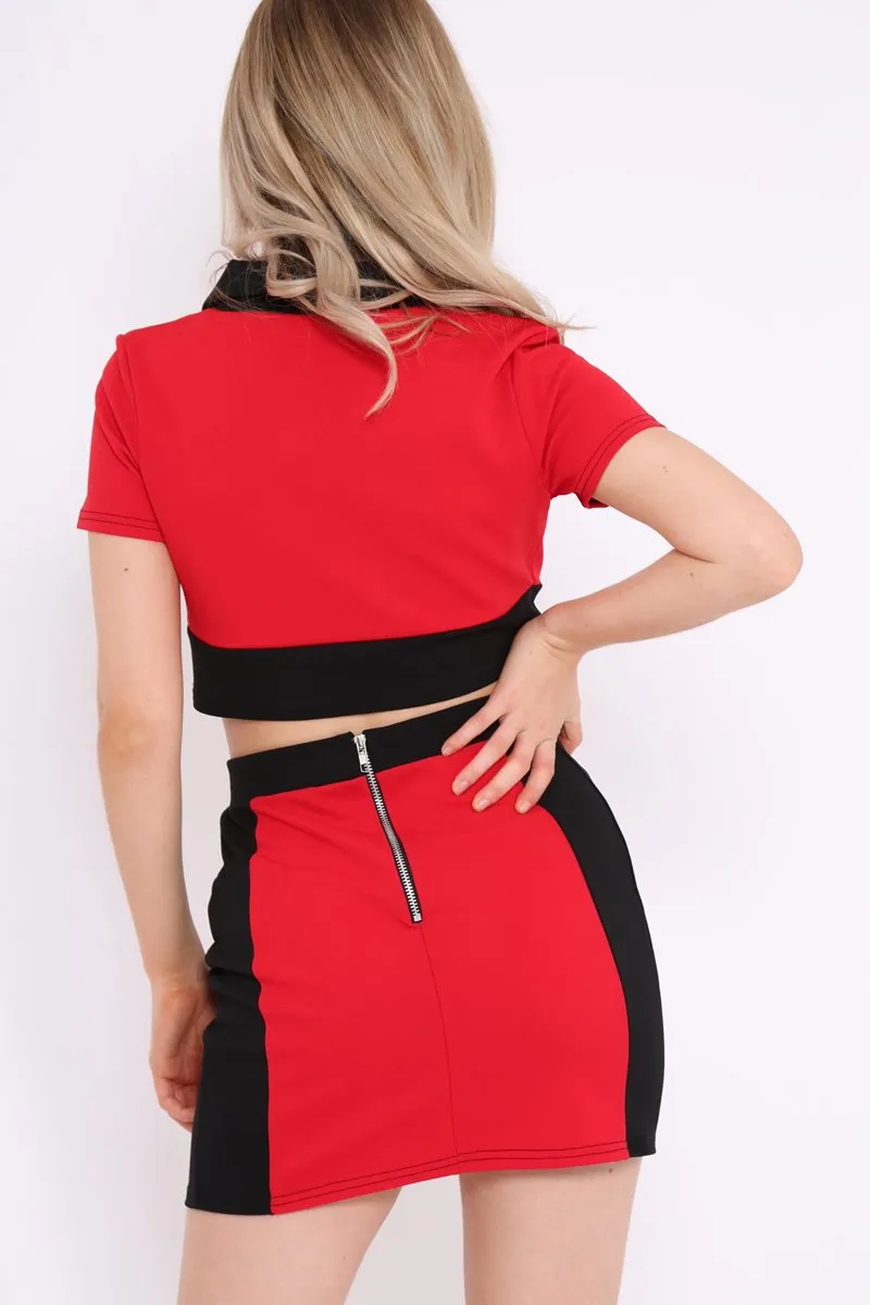 Red and Black Crop Top and Mini Skirt Co-ord - Kasie