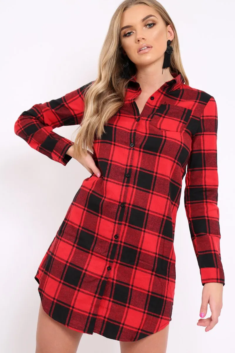 Red Check Shirt Dress - Reagan