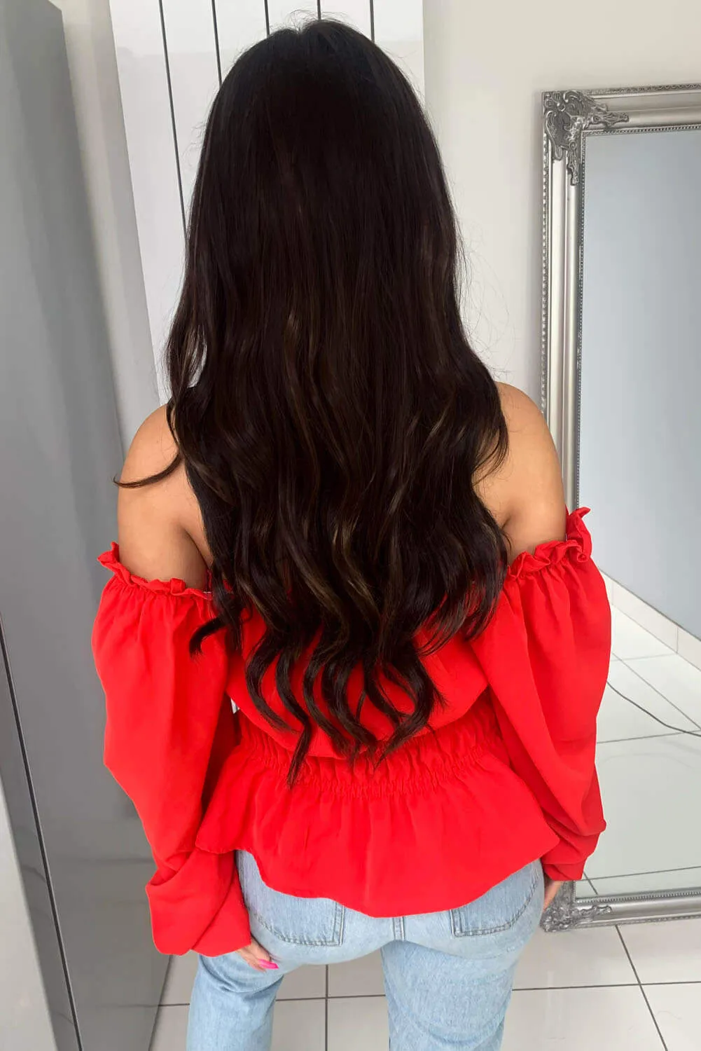 Red Square Neck Elasticated Top