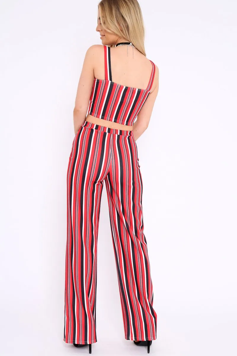 Red Striped Crop Top and Trousers Co-ord Set - Kimmy