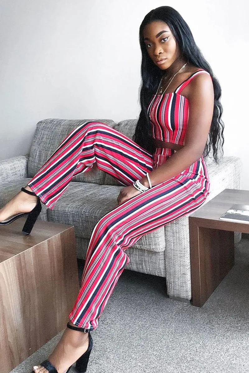 Red Striped Crop Top and Trousers Co-ord Set - Kimmy
