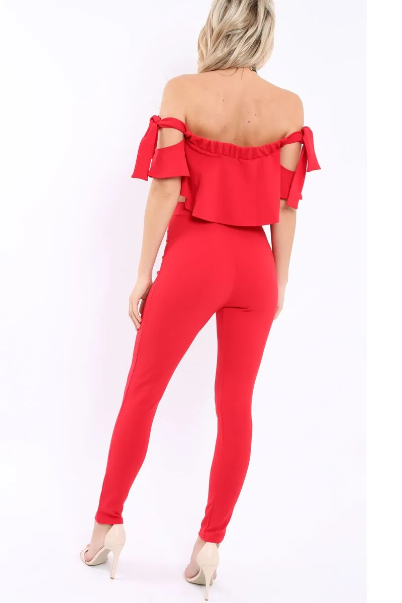 Red Trousers and Crop Top Co-ord - Daizy