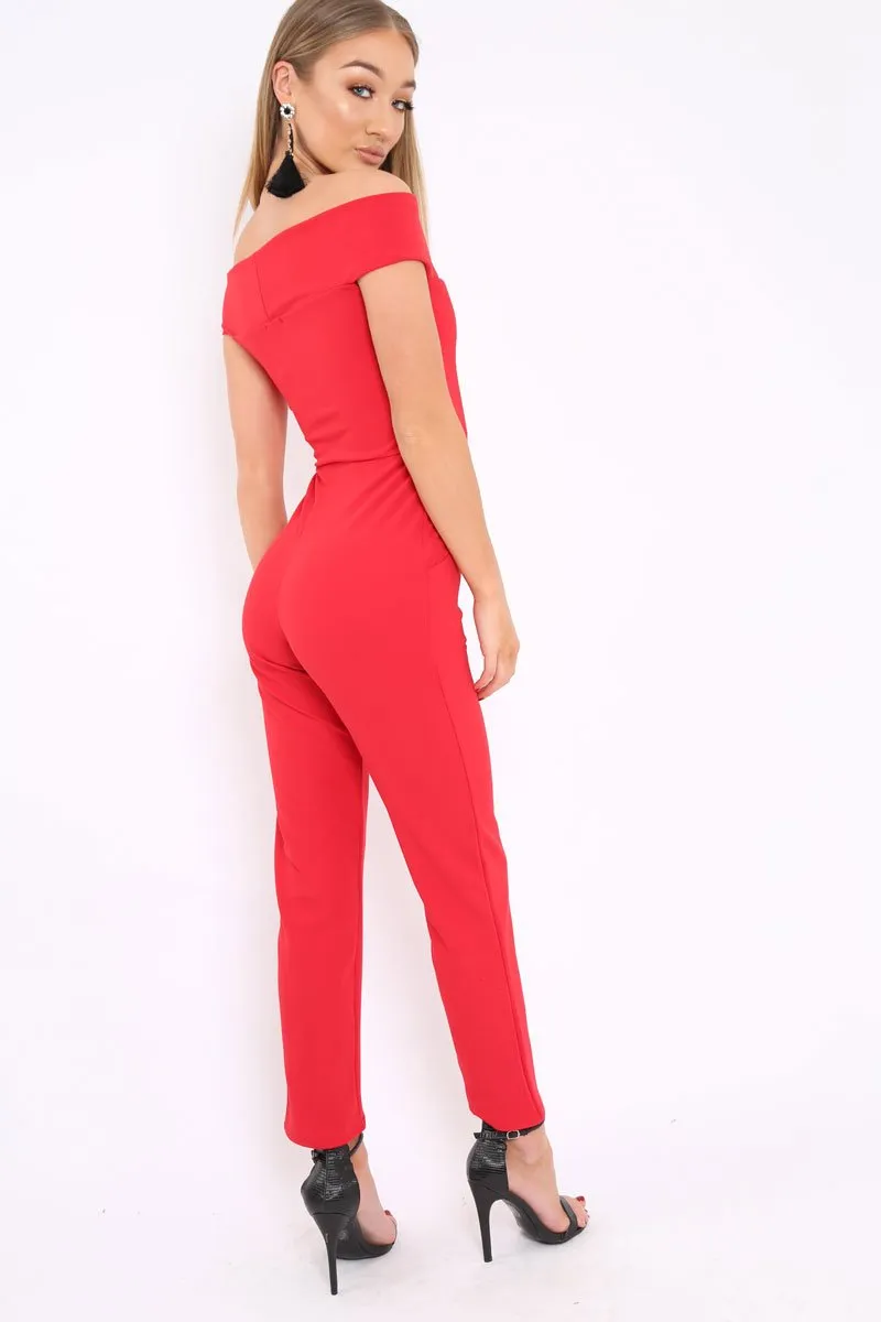 Red V Bardot Jumpsuit - Izzabell