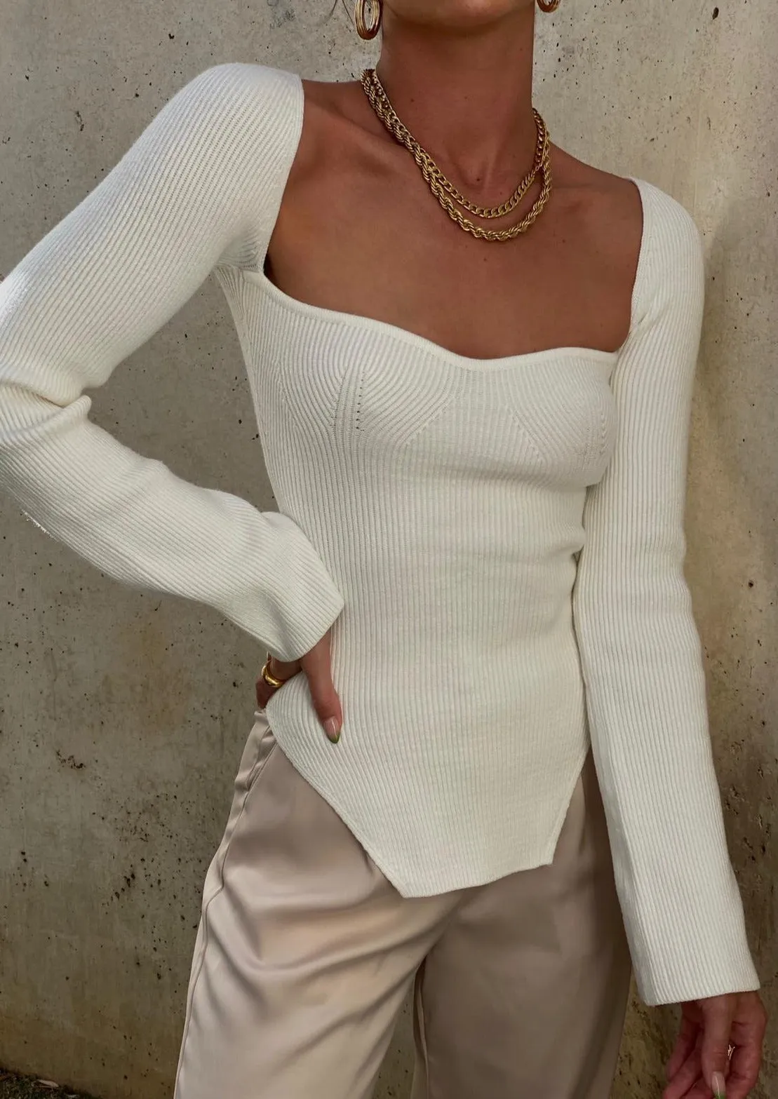 Ribbed Knit Top with Asymmetrical Hem