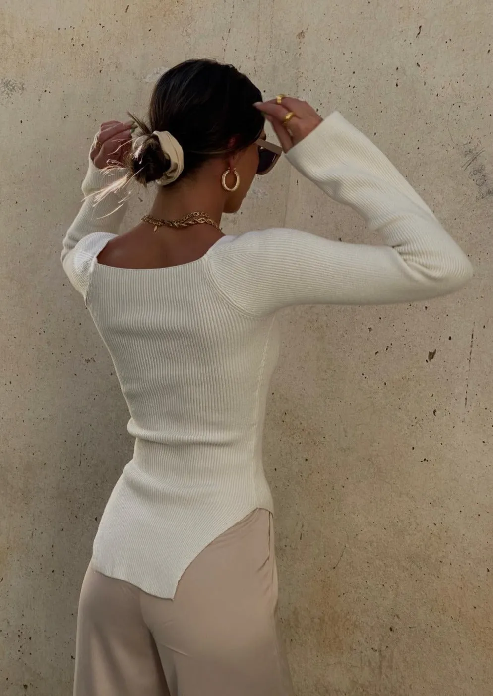 Ribbed Knit Top with Asymmetrical Hem