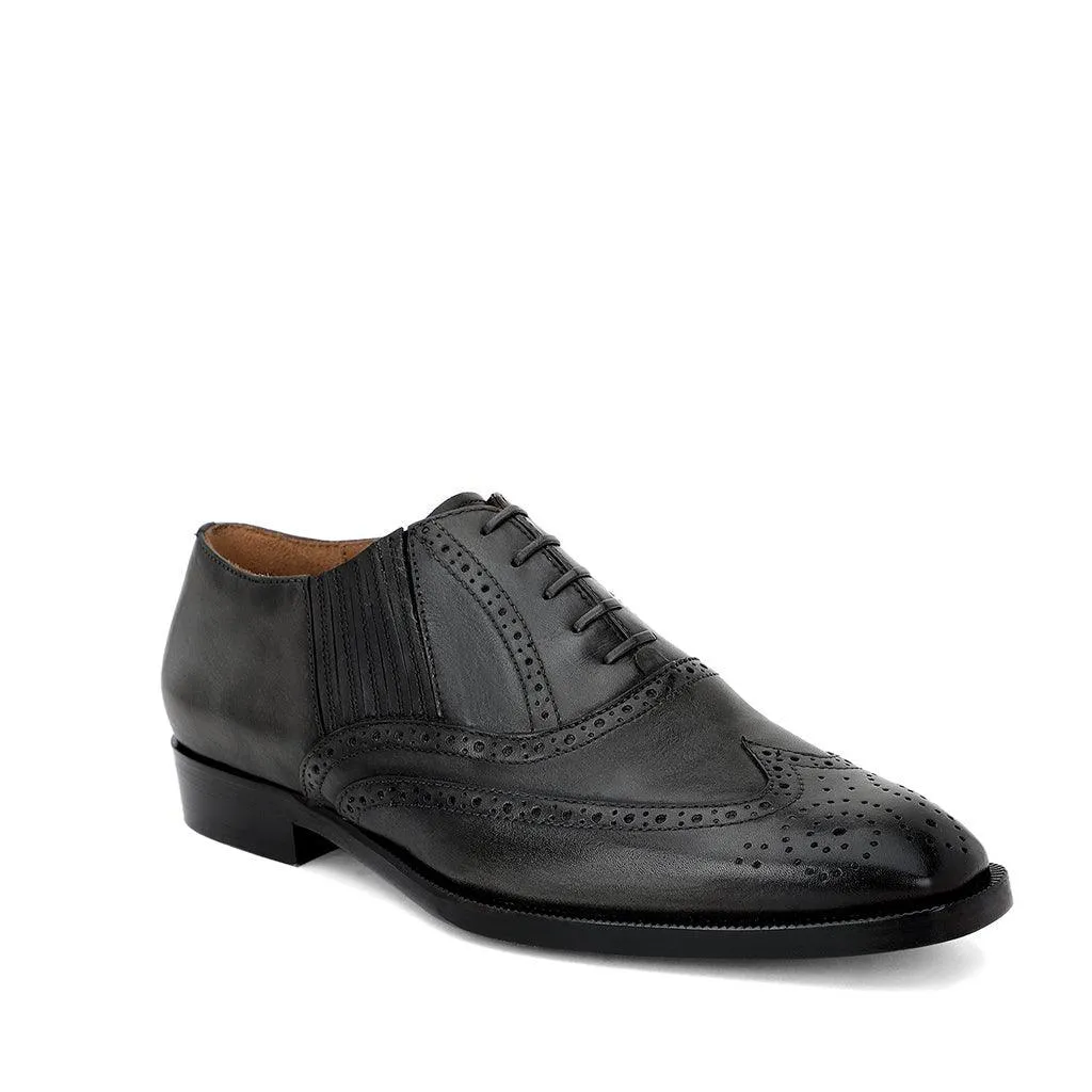 Saint Vincenzo Grey Leather Square Toe Lace Up Décor Shoes