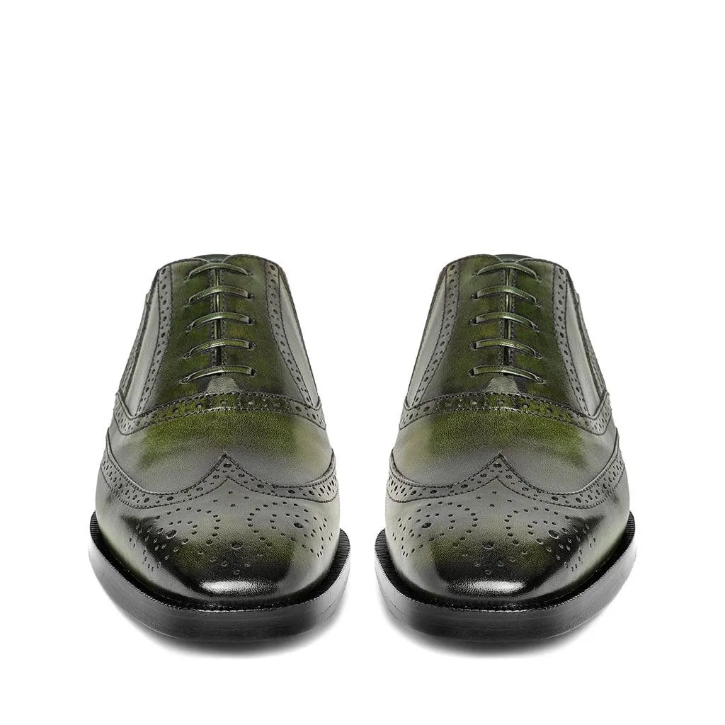 Saint Vincenzo Olive Leather Square Toe Lace Up Décor Shoes