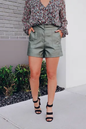 Serena Faux Leather Shorts - Olive.