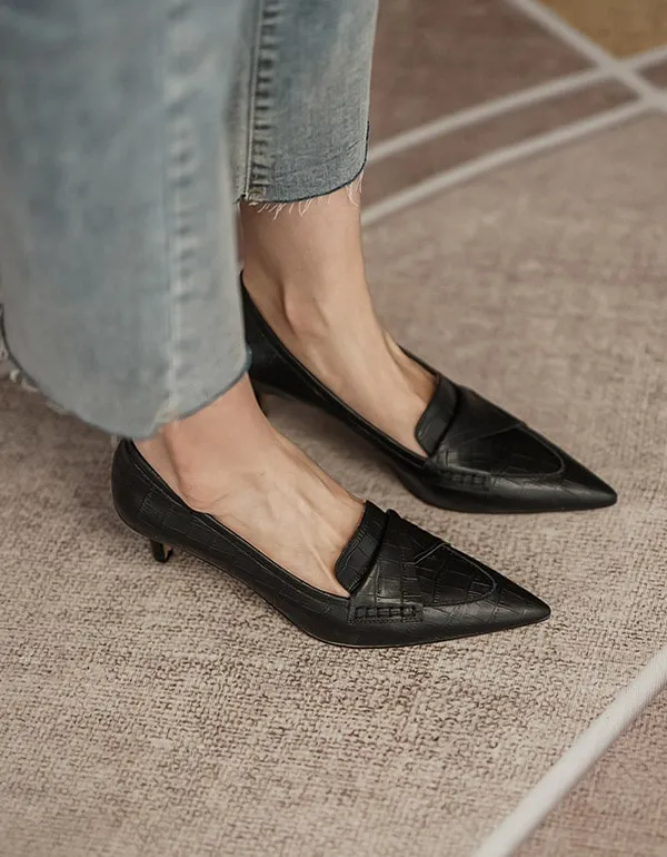 Sheepskin Elegant Pointed Toe Kitten Heel Pumps