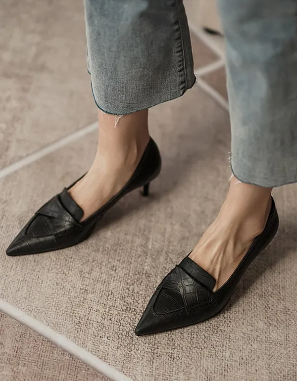 Sheepskin Elegant Pointed Toe Kitten Heel Pumps