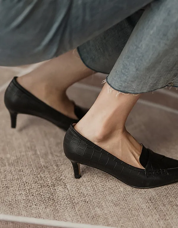 Sheepskin Elegant Pointed Toe Kitten Heel Pumps