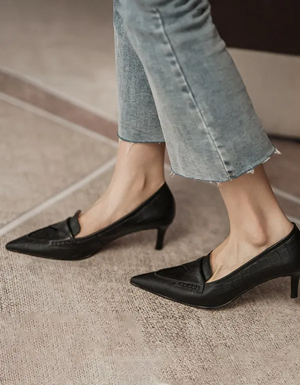 Sheepskin Elegant Pointed Toe Kitten Heel Pumps