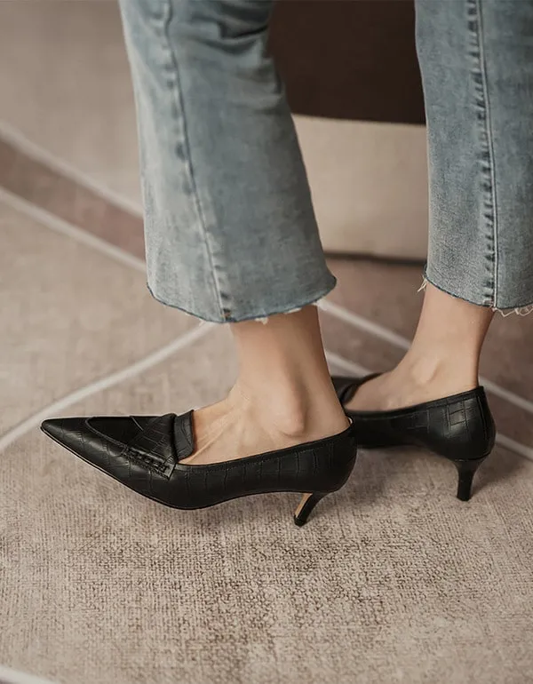 Sheepskin Elegant Pointed Toe Kitten Heel Pumps